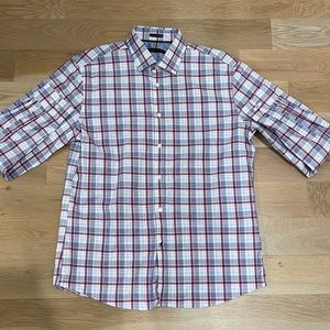 Tommy Hilfiger Red and Blue Plaid Casual Button Down Shirt